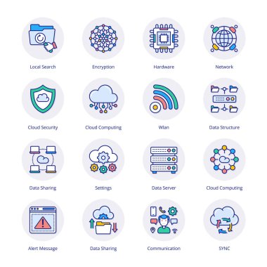 Bulut Hesaplama Ağı Düz Çember Simgeleri - Vektörler