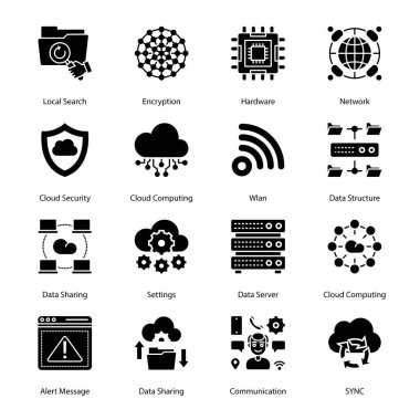 Bulut Hesaplama Ağı Kabartma Simgeleri - Katı, Vektörler