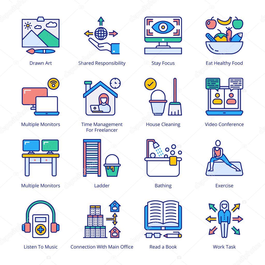 Work From Home Filled Icons - Stroked, Vectors