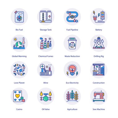 Sanayi ve Hizmetler Düz Çember Simgeleri - Vektörler