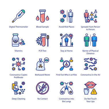COVID Koruma Tedbirleri Simgeleri Dolduruldu - Felç Edildi, Vektörler