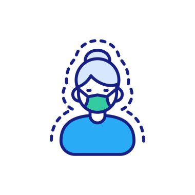 Hasta, yüz maskesi simgesini taşıyıcı olarak takıyor. Logotype