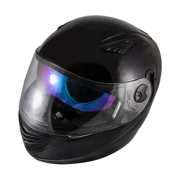 Capacete de motocicleta preto de alta qualidade sobre fundo branco — Fotografia de Stock