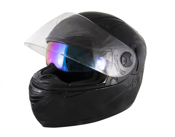 Capacete de motocicleta preto de alta qualidade sobre fundo branco — Fotografia de Stock