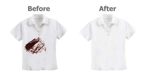 Stain Remover Experiment, före och efter tvätt — Stockfoto