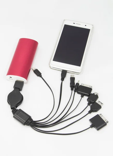 Carregador universal de celular USB no fundo branco — Fotografia de Stock