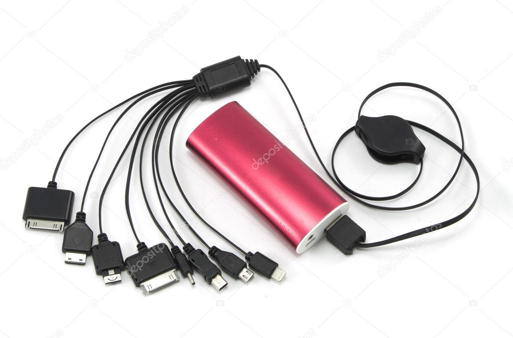 Universal USB cell phone charger on white background