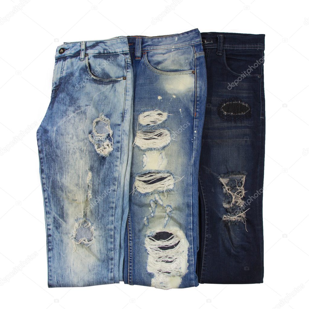 Jeans are beautifully detailed blue, dark blue and black