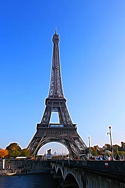 Estilo Pintura Cores Digital Representando Torre Eiffel Uma Tarde Outono — Fotografia de Stock