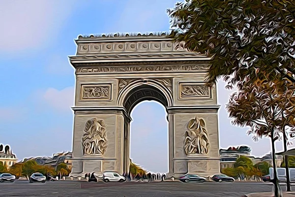 Digital Color Painting Style Representing Glimpse Paris Arch — Stock Photo, Image