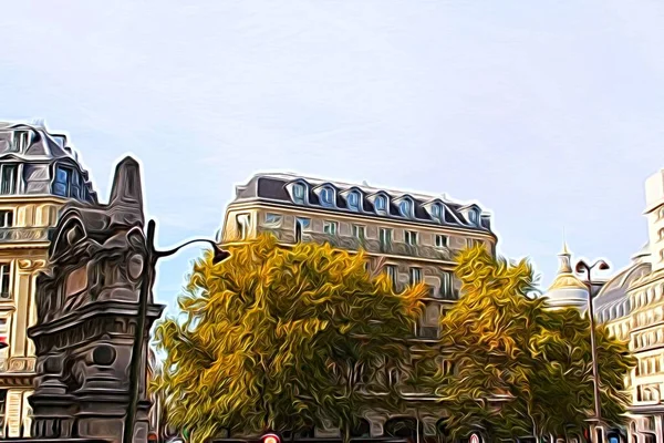 Digitale Kleurenschildering Die Een Glimp Van Historische Gebouwen Het Centrum — Stockfoto