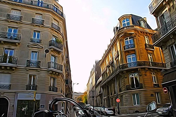 Estilo Digital Pintura Color Que Representa Edificios Históricos Centro París — Foto de Stock