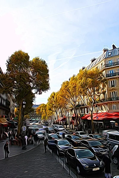 Digital Color Painting Style Representing View One Streets Central Paris — Stock Photo, Image