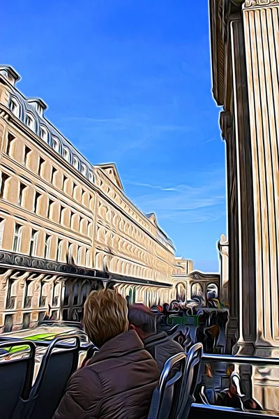 在巴黎的一条历史性街道上代表游客的数字彩绘风格 — 图库照片