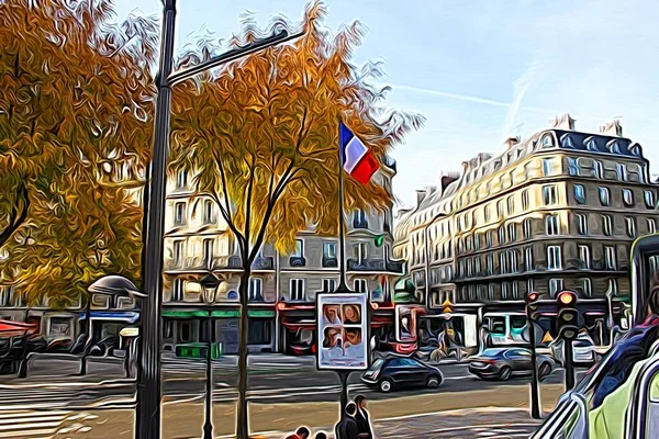 Style Peinture Couleur Numérique Représentant Une Des Rues Centre Paris — Photo