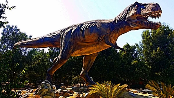 Estilo de pintura digital que representa un tiranosaurio rex en el bosque — Foto de Stock