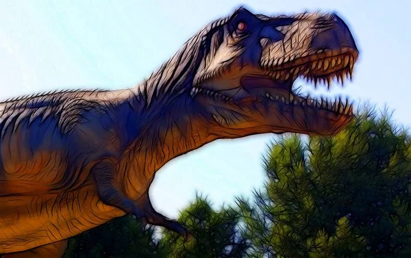 Ψηφιακό στυλ ζωγραφικής που αναπαριστά τυραννόσαυρο rex στο δάσος — Φωτογραφία Αρχείου
