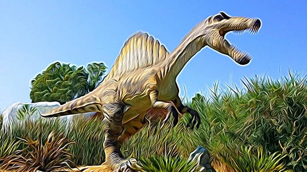 Ψηφιακό Στυλ Ζωγραφικής Χρώμα Που Αντιπροσωπεύει Ένα Spinosaurus — Φωτογραφία Αρχείου
