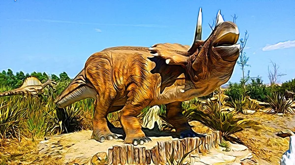 Triceratops 'u temsil eden dijital renk boyama biçimi