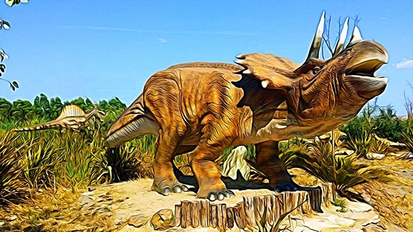 Ψηφιακό Στυλ Ζωγραφικής Χρώμα Που Αντιπροσωπεύει Ένα Triceratops — Φωτογραφία Αρχείου