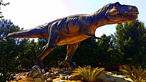 Ψηφιακή Χρωματική Ζωγραφική Στυλ Που Αντιπροσωπεύει Έναν Τυραννόσαυρο Rex Στο — Φωτογραφία Αρχείου