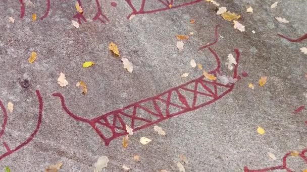Танум, Швеция, 28 октября 2020 года. Доисторические наскальные рисунки, датируемые бронзовым веком — стоковое видео