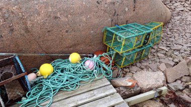 fishing traps ready for use in a small port in southwest Sweden on the Atlantic Ocean