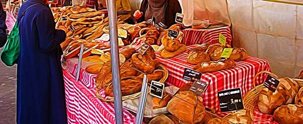 Digital Color Painting Style Representing Bread Shop Street Food Market — Stock Photo, Image