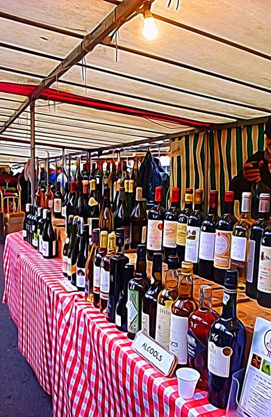 Digitaler Farbmalstil Der Ein Weingeschäft Auf Dem Street Food Markt — Stockfoto