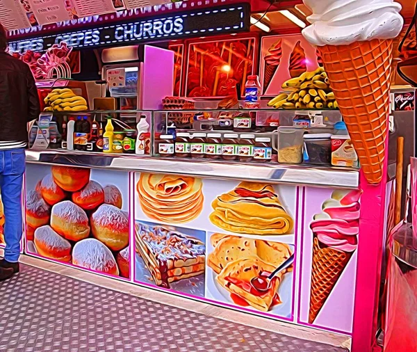 Digital Color Painting Style Representing Ice Cream Hot Sweets Shop — Stock Photo, Image