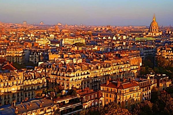 Style Peinture Couleur Numérique Représentant Une Vue Paris Haut Pendant — Photo