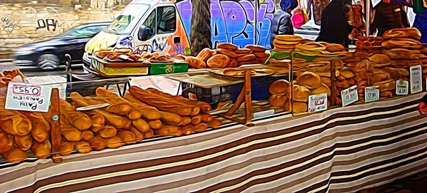 Digitaler Farbmalstil Der Einen Brotladen Auf Dem Street Food Markt — Stockfoto