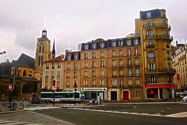 Digitální Barevný Malířský Styl Představující Pohled Jednu Historických Budov Paříži — Stock fotografie