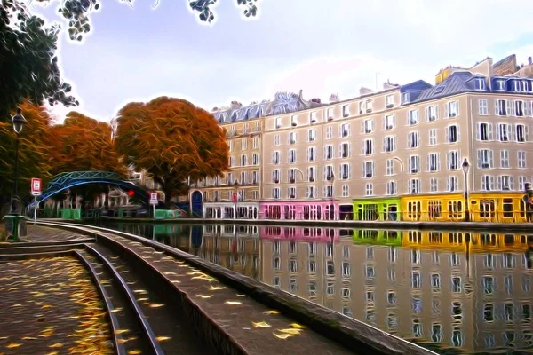 パリの中心部を流れるセーヌ川の運河の1つを表すデジタルカラー絵画スタイル — ストック写真