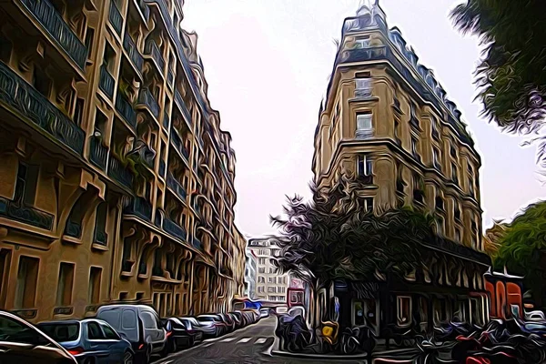Стиль Цифрового Кольорового Живопису Представляє Одну Вулиць Центрі Парижа — стокове фото