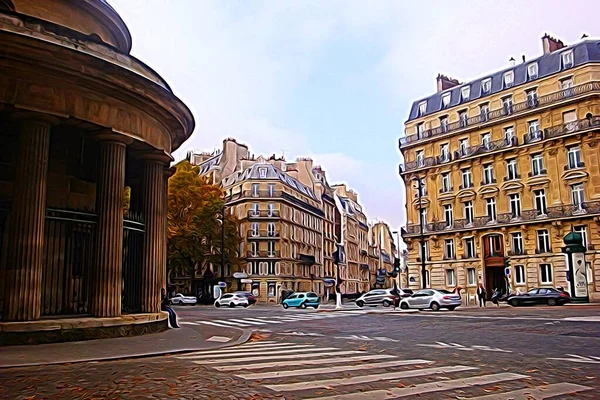 Digitální Barevný Malířský Styl Představující Jeden Náměstí Centru Paříže — Stock fotografie