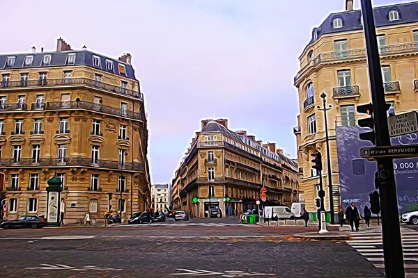 Estilo Pintura Cores Digital Representando Uma Das Praças Centro Paris — Fotografia de Stock