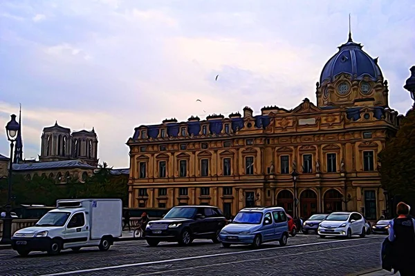 Estilo Pintura Cores Digital Representando Vislumbre Dos Edifícios Históricos Paris — Fotografia de Stock