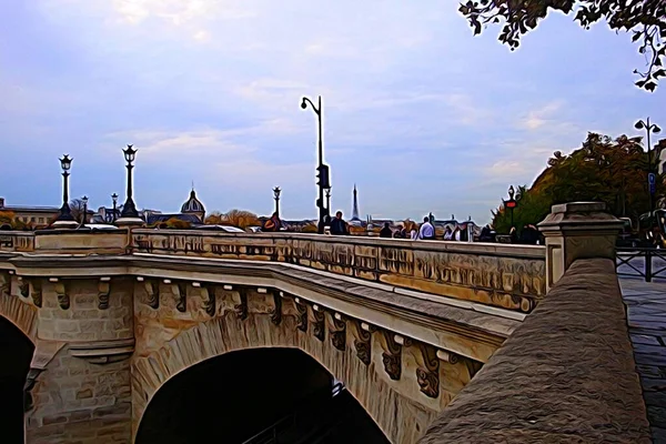 Digital Color Painting Style Representing Glimpse One Bridges Seine Paris — Stock Photo, Image