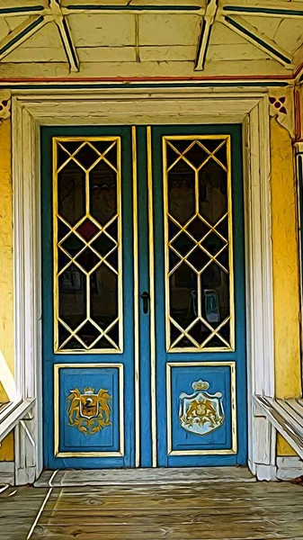 Digital color painting style representing an ancient door of a building dating back to the sixteenth century
