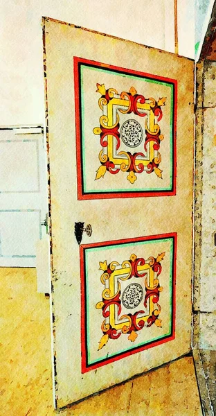 Dijital Renk Suluboya Stili Yüzyıla Dayanan Bir Binadaki Antik Bir — Stok fotoğraf