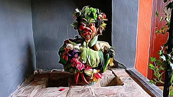 Digitaler Farbmalstil Der Eine Menschliche Figur Darstellt Die Mit Gemüse — Stockfoto