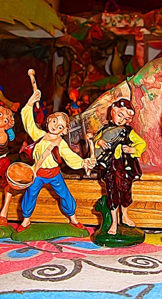 Digital Color Painting Style Represents Figures Musicians Who Play Christmas — Stock Photo, Image