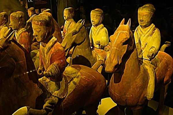 Digitale Farbmalerei Stil Der Die Statuen Der Alten Chinesischen Krieger — Stockfoto