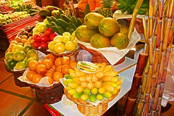 Digital Color Painting Representing Fruit Baskets Market — Stock Photo, Image