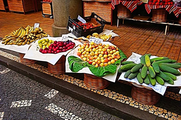 Pintura Cores Digital Representando Cestas Frutas Frescas Mercado — Fotografia de Stock