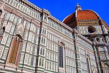 Floransa kilisesinin ön cephesi ve kubbesinin dijital renk boyama stili