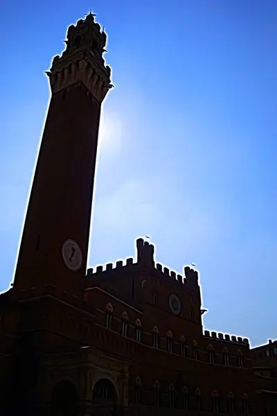 Cyfrowy Styl Malowania Kolorami Widoku Wieży Sieny Włoszech — Zdjęcie stockowe