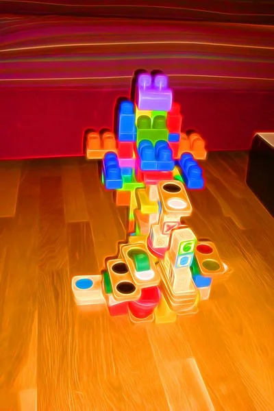 Digital Color Painting Style Colored Blocks Plastic Wood Children Play — 图库照片