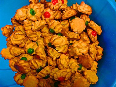 Şekerli meyveli geleneksel ev yapımı kurabiyelerin dijital boya stili